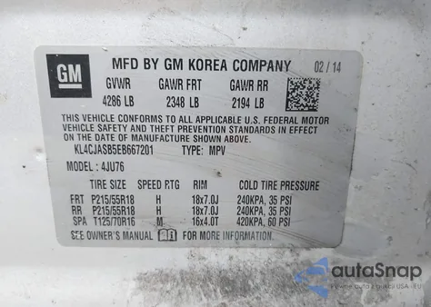 2014 Buick Encore from USA, damaged, VIN KL4CJASB5EB667201